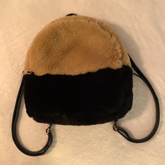 Do Everything in Love | Two-Tone Plush Faux Fur Backpack Purse Bag - Picture 1 of 11
